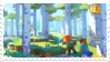 a minecraft stamp featuring a birch forest and alex